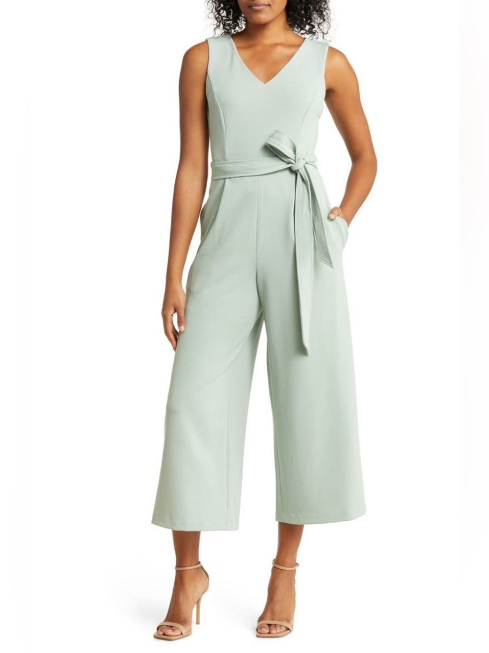 Calvin Klein Sage Green Sleeveless V-Neck Midi Jumpsuit 39888